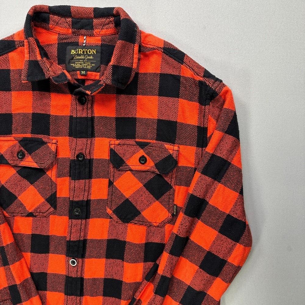 Burton Durable Goods Flannel Shirt Mens Medium Red Black Buffalo Plaid Button Up